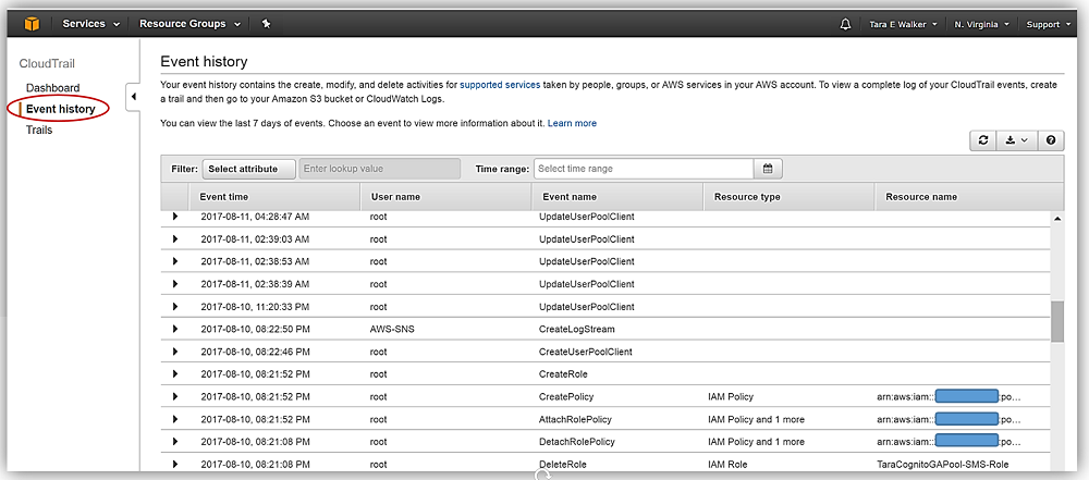 screenshot of AWS CloudTrail